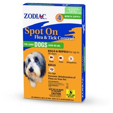 Zodiac Spot On Flea Tick Control for Large Dogs Over 60 lbs 4 count - 2 Pack