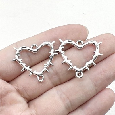 5/12PCS Antique Silver Tone Open Heart Barbed Wire Charm Connector 25x30mm BCS02