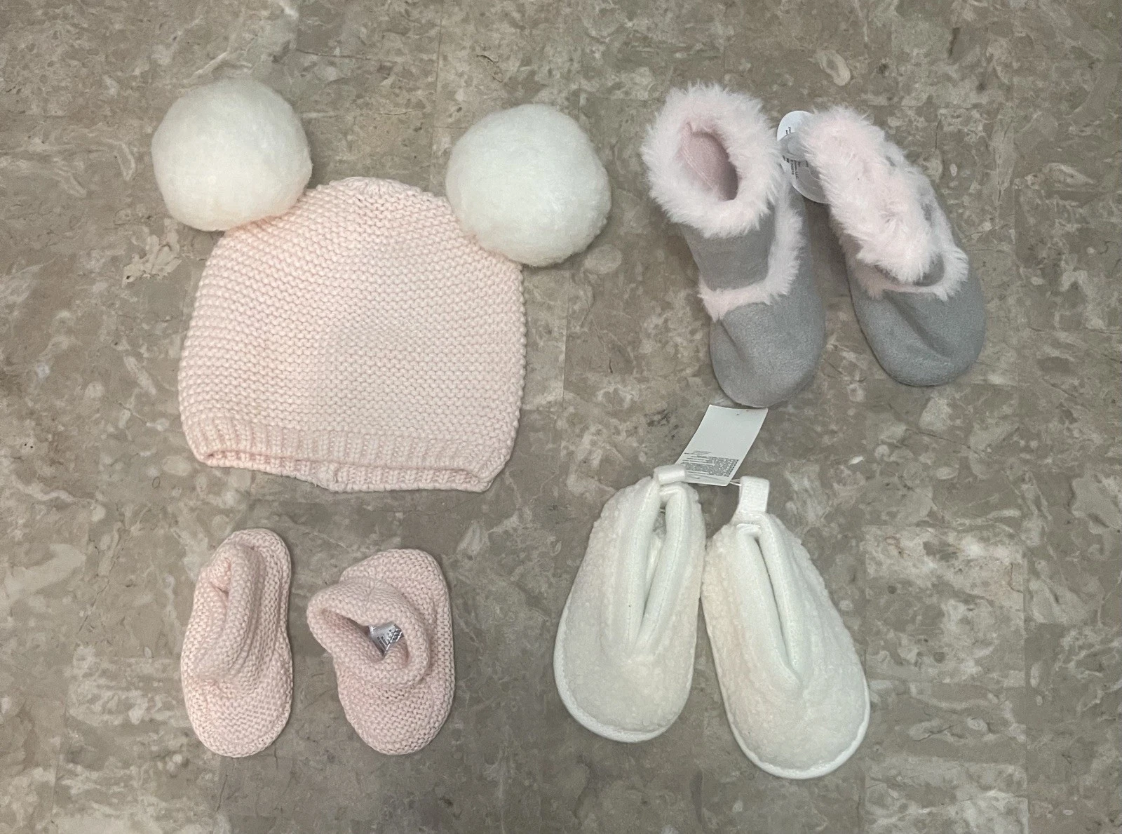 Baby GAP Beanie & Bootie Lot-4 Pc 0-3M 3-6M 6-12M 9-12M Faux Fur Pink NWT & Used