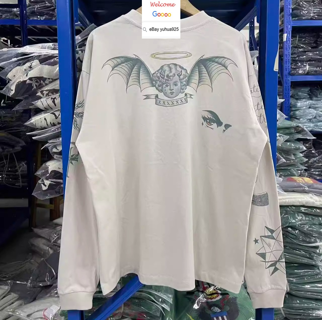 Camiseta Larga Para Hombres Saint De Colección Angel Swing High Street Top Camiseta Ropa de Calle Camisa