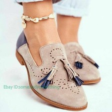 Women's Loafers Pumps Flat Heel Slip on Tassel Casual School Work Pointed Shoes
