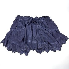 Free People Mariella Pull On Shorts Womens Sz S Navy Blue Eyelet Hem Rope Tie