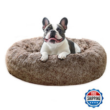 JOLLYVOGUE 36in Large Anti-Anxiety Donut Dog Cat Bed Smoke Brown Washable