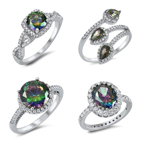 ANILLOS DE PLATA ESTERLINA .925 BONITO DISEÑO ARCO IRIS TOPACIO CIRCONITA TALLA 5 A 10** - Imagen 1 de 6