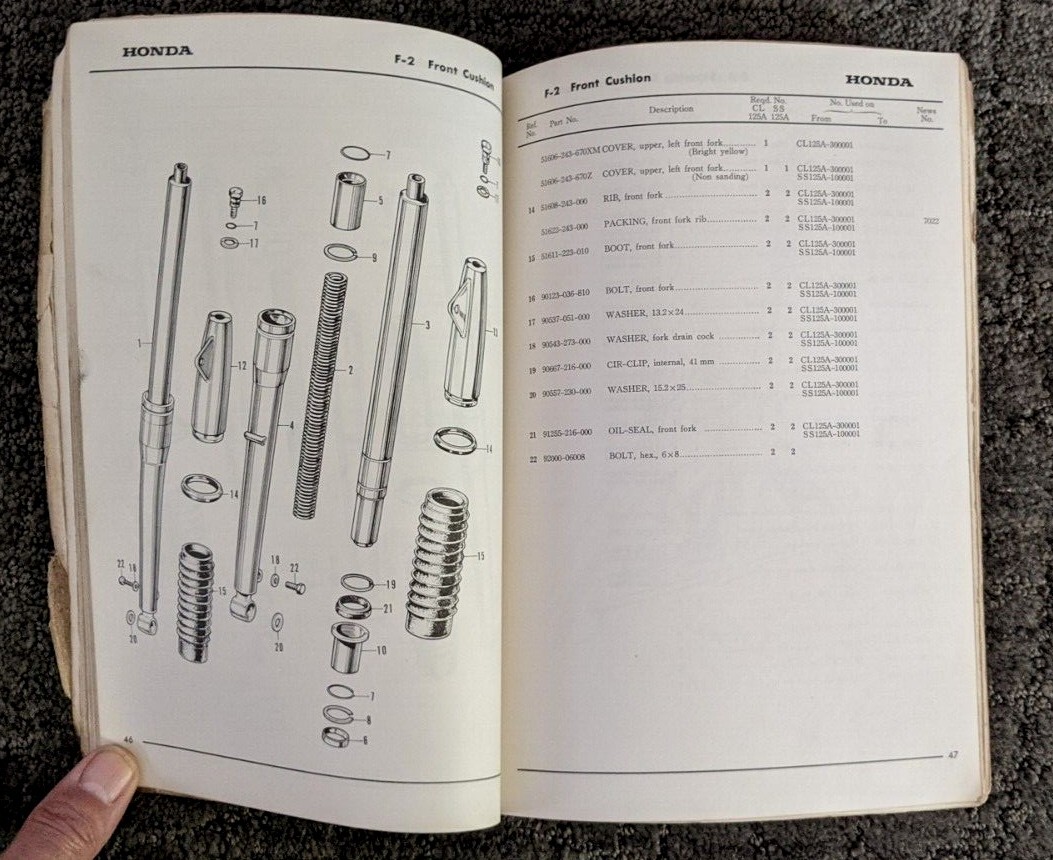 1967 HONDA SS125A / CL125A OFFICIAL FACTORY MOTORCYCLE PARTS