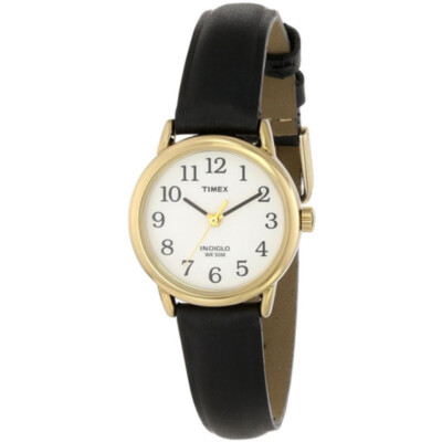 Timex T20433 Easy Reader Damenuhr 25 mm goldfarben mit schwarzem Lederarmband