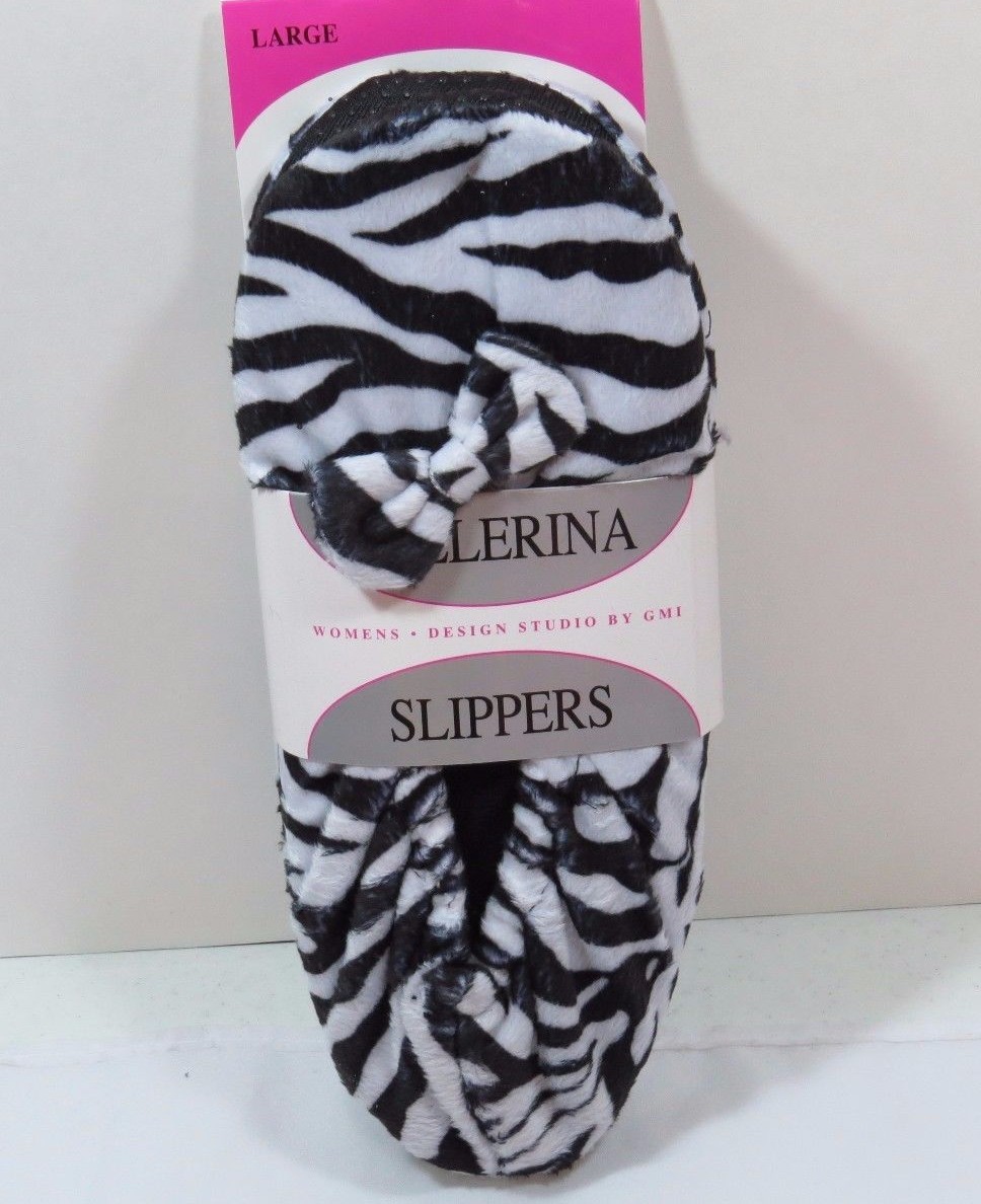 PANTOFOLA D’ORO Pantofole ballerine donna in peluche con stampa zebrata classica con fiocco taglia large