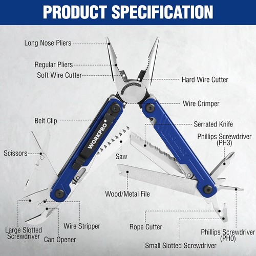 WORKPRO 18-in-1 Multitool Zange Edelstahl Multitool mit EDC Taschenmesser - Bild 20 von 22