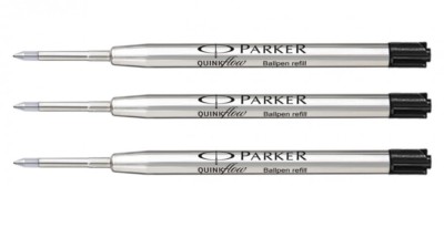 3 Genuine Parker Quink Flow Ballpoint Pen Refills, Black Medium, Made In France