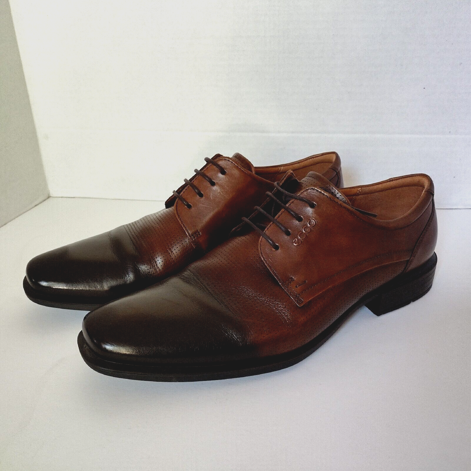 SAOLA Scarpe Ecco Derby Uomo EUR 47 US 13 13 5 EW Vamp Forate Punta Piana Ombra Marrone