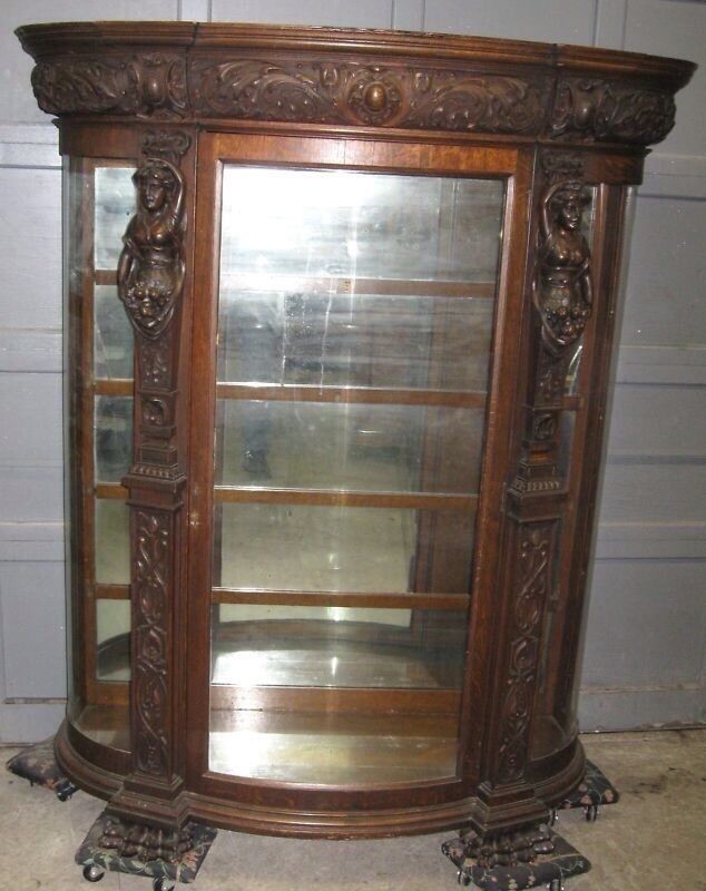 A. J. JOHNSON CARVED OAK CHINA CABINET | eBay