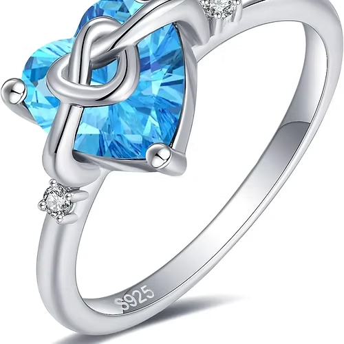 Anello donna nodo cuore in argento sterling 925 con zircone blu al centro - Foto 1 di 5