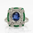 3CT Oval Cut Real Blue Sapphire Art Deco Vintage Antique Ring 14K White Gold FN