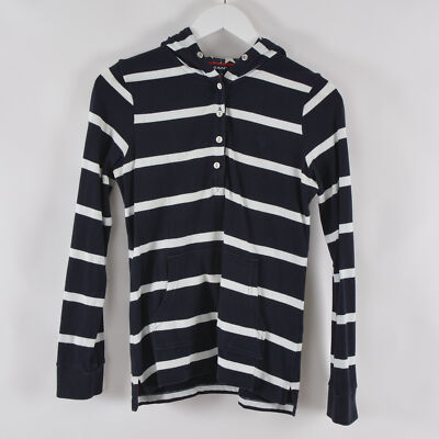 GANT Women's Hoodie Small Navy/White Striped 1/2 Button Pouch Pocket