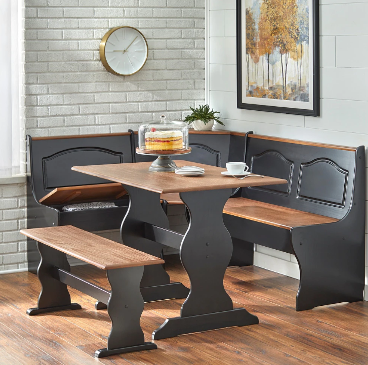 pc Black Brown Top Breakfast Nook Dining Set Corner Booth