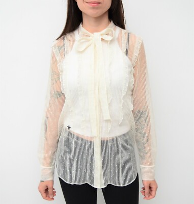 ロージーモンスター double couture sheer blouse Womens Christian Dior Sheer Blouse Botton T Shirt Mesh Top