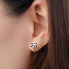 925 sterling silver cat wrapped animal stud earrings