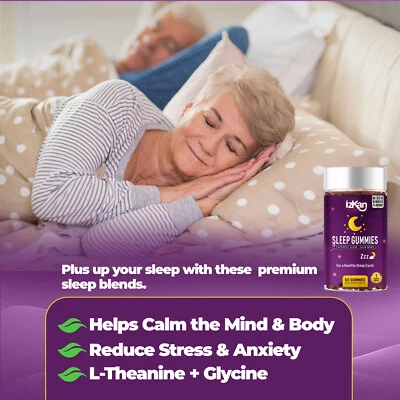 IZKAN Bedtime Sleep 60 Gummies Night Aid Sleeping Supplement Natural Magnesium Glycine