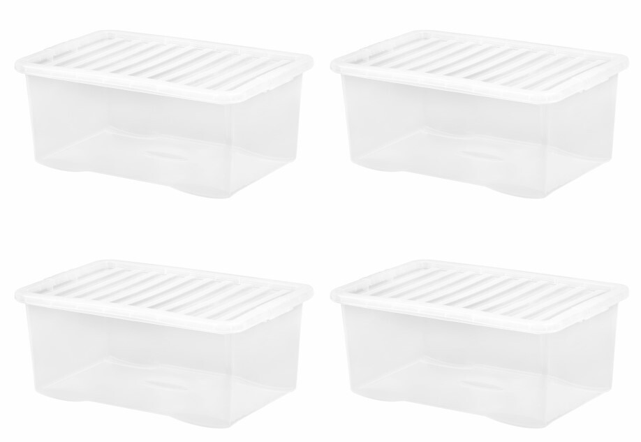 [Set of 4] Clear Plastic Storage Boxes With Lids Crystal Stackable Containers UK eBay