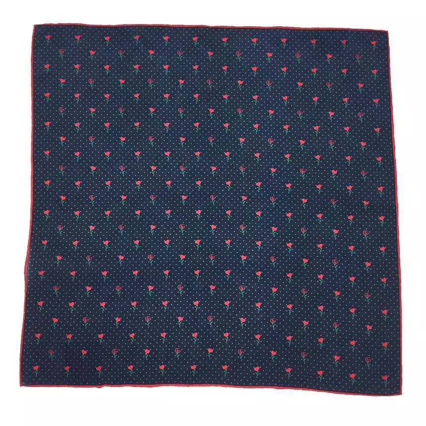 Écharpe authentique Gucci GG cœur fleur motif floral soie marine W 45 cm x H 45 cm