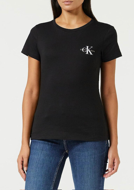 Calvin Klein Jeans MONOLOGO SLIM TEE SS Top Basic T-Shirts Black White RRP £45 image 9