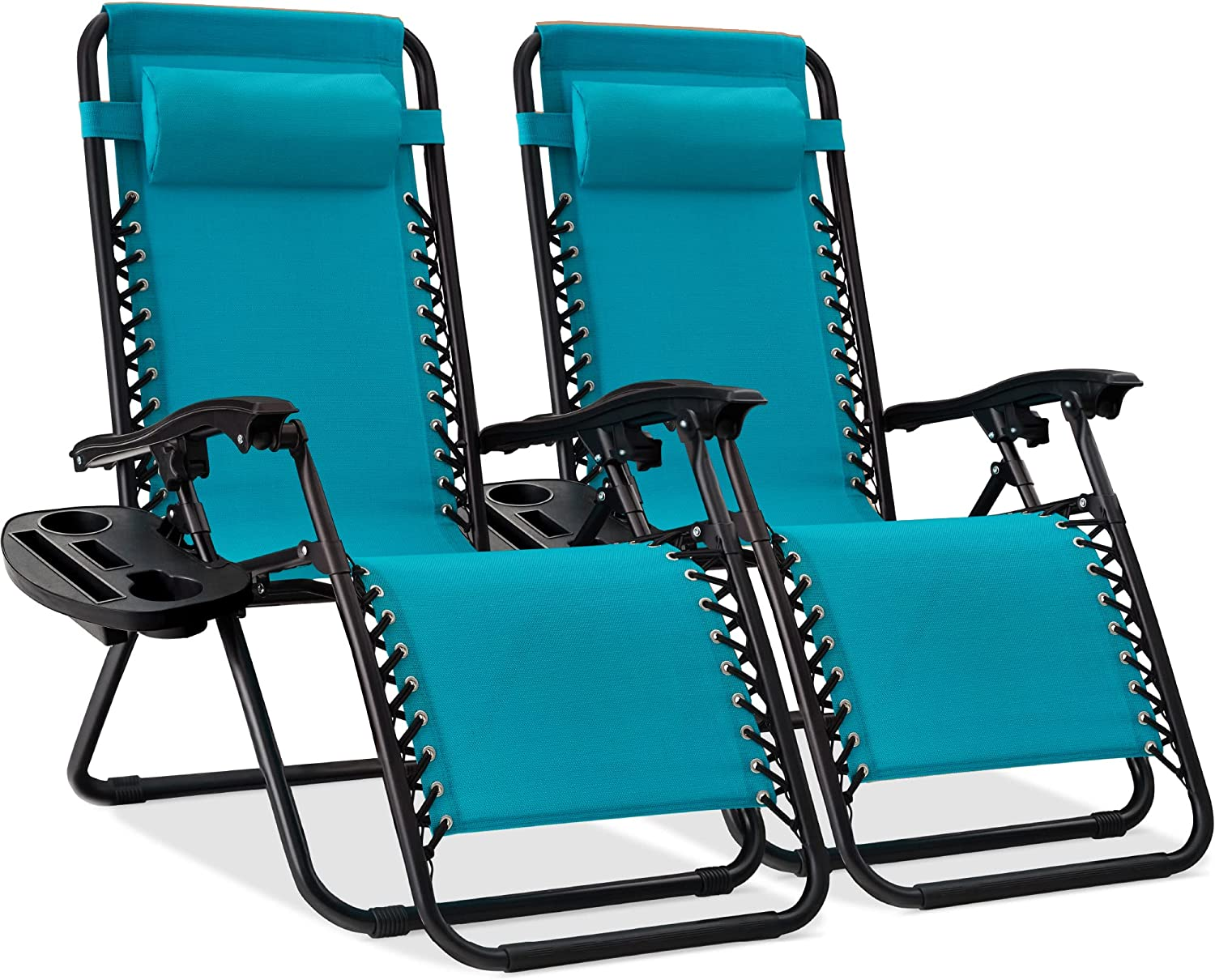 Set of 2 Adjustable Steel Mesh Zero Gravity Recliners with Pillows