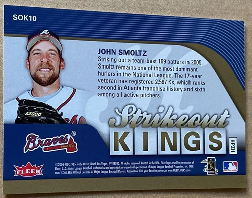 JOHN SMOLTZ HOF 2006 Fleer ULTRA STRIKEOUT KINGS Card #SOK10 NM-MT Condition - Picture 2 of 2