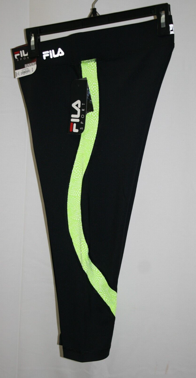 Leggings Capri Fila Sport Running neri intensi riflettenti lime taglia M nuovi