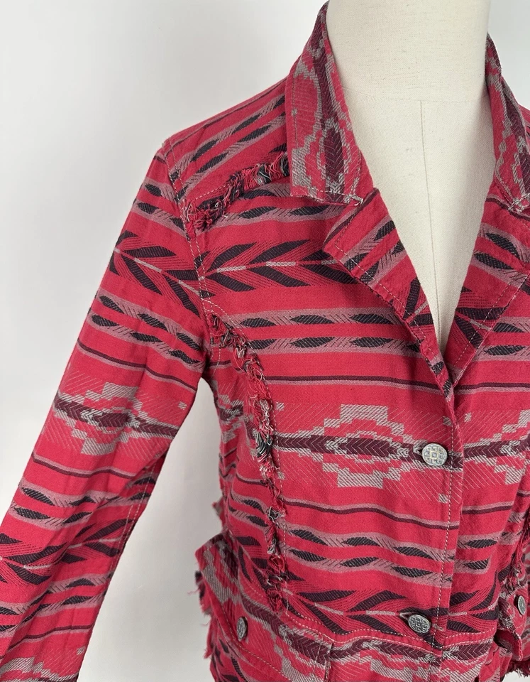Chaqueta Ryan Michael Mujer Mediana Roja Suroeste Rayas Vaquera Rodeo Boho Foto 3 de 4