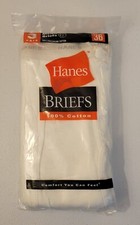 Vintage NOS 2000 3-Pack Hanes Men's White Briefs Size 36 100 Preshrunk Cotton