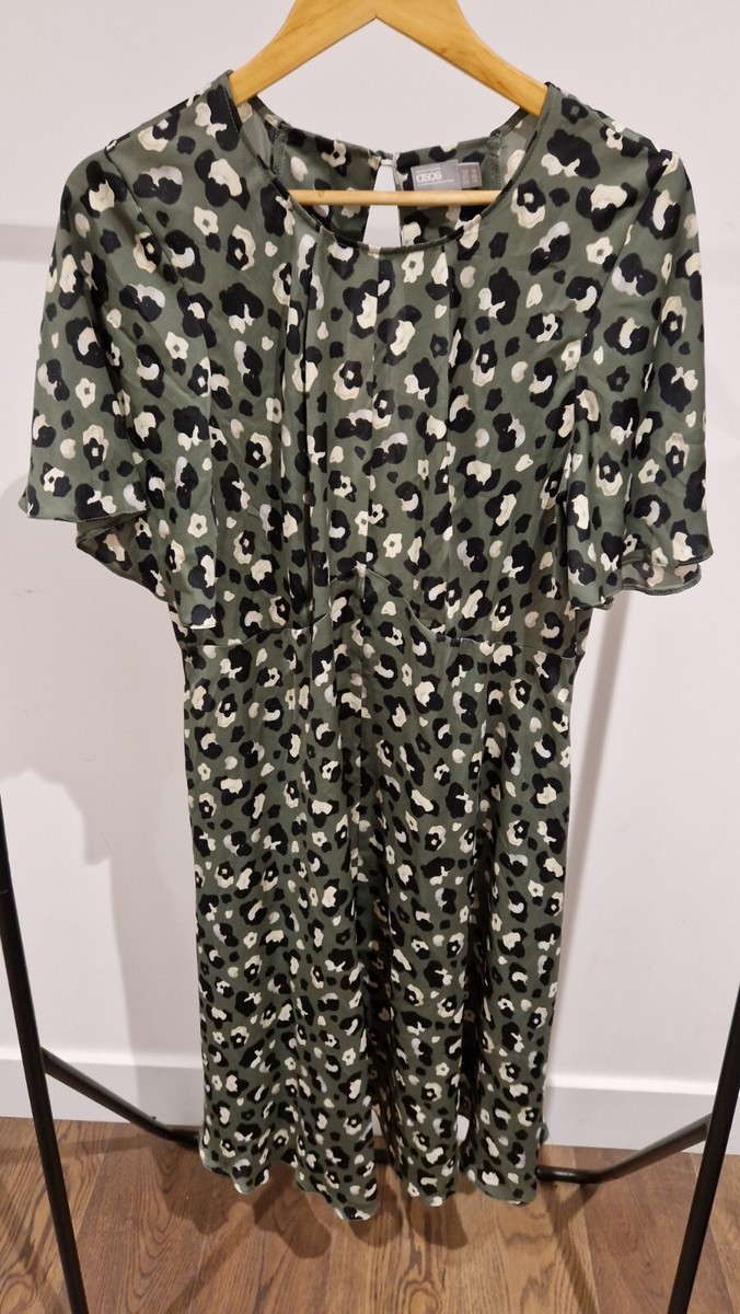 ASOS Sage Green Leopard Print Silky midi Tea Dress UK 18 | eBay UK