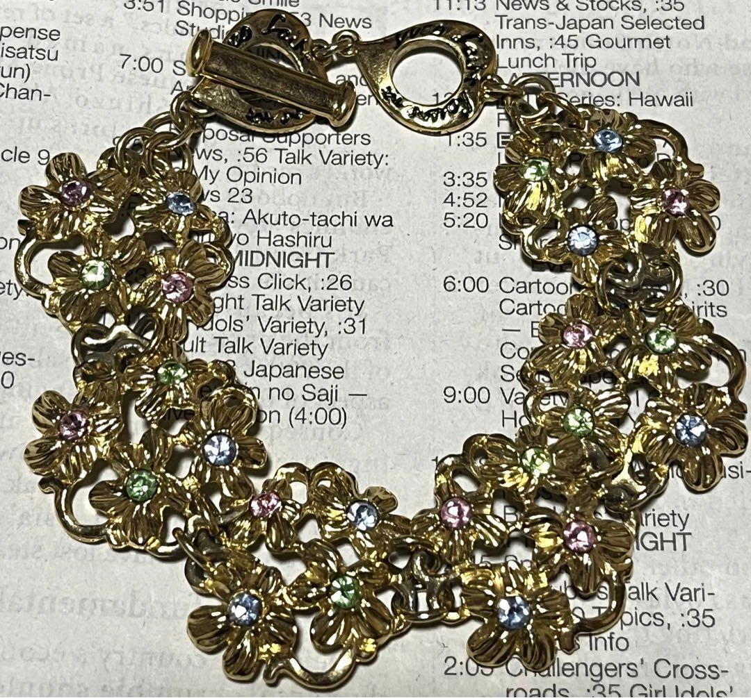 SAINT LAURENT (YSL) Raro Bracciale Vintage YSL Yves Saint Laurent Oro con Strass Gioielli Giappone