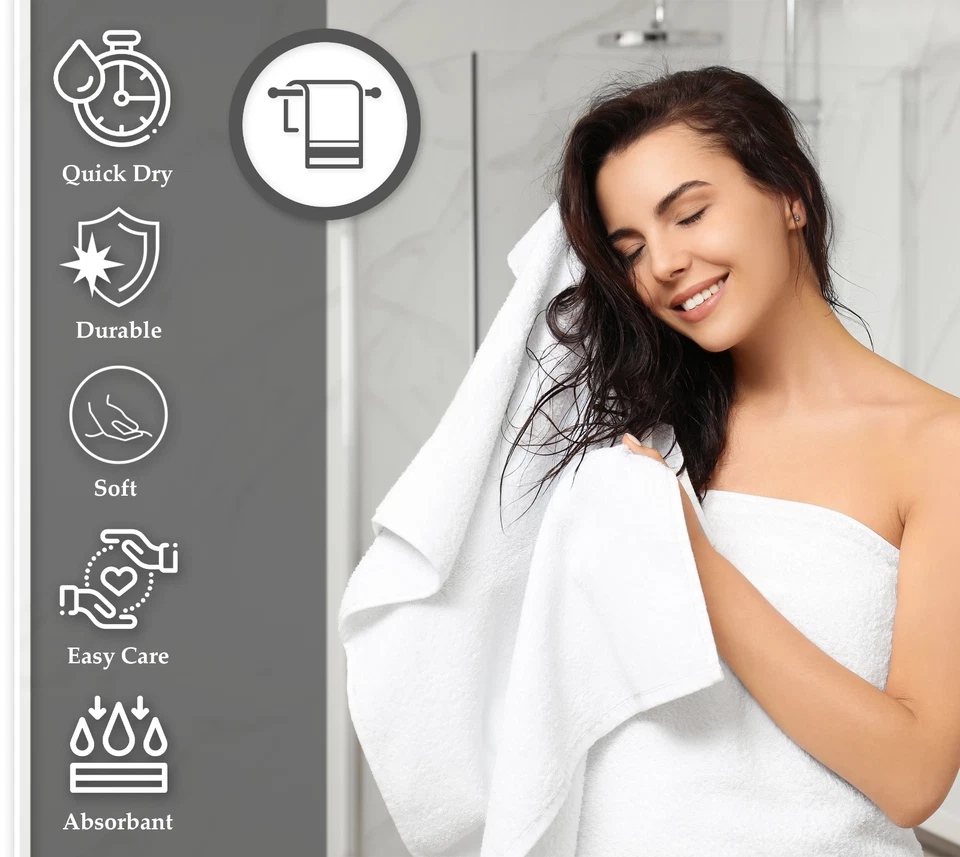 Cotton Bath Towel Set White  24x48 Highly Absorbent Home Spa Hotel Saloon Gym - Image 2 of 4