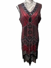 1920's Flapper Dress w/Babeyond Women s Size XL Red/Black Sequined Stretch