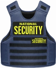 NTL SECURITY 2 EMBROIDERY PATCH 4X10 AND 2X5  VELCR@ ON BACK YELLOW ON BLACK