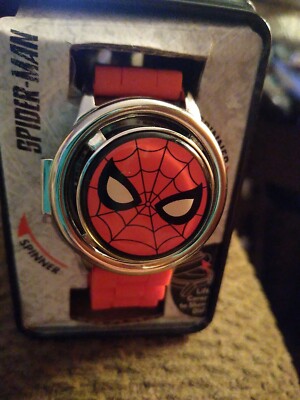 Marvel Spider-man By Accutime Silver Red Spin Wheel Watch~New