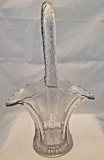 Vintage Duncan Miller Glass Basket, floral pattern, 12 in