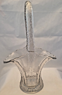 Vintage Duncan Miller Glass Basket, floral pattern, 12 in