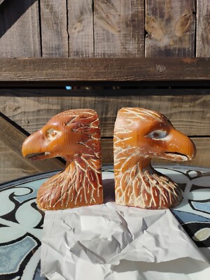 Vintage Wooden Hand Carved Sarreid  Eagle Bookends From Spain