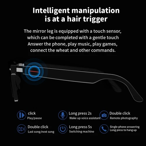 Smart Glasses,Remote Camera & Bluetooth Sunglasses Open Ear Speaker Headphone - Picture 13 of 21