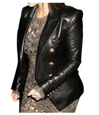 Kim Kardashian Double Breasted Motorcycle Leather Blazer Coat Jacket New