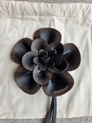 Coach Coachtopia Rose Flower Bag Charm Upcrafted Black Leather