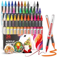 36 Colors Acrylic Paint Markers Brush Tip Water Based No Bleed Pens for DIY Craf