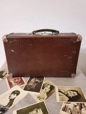 VINTAGE Soviet Brown Faux Leather SUITCASE with  Leather Corners 50s
