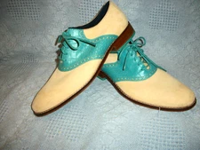 Cole Haan Tan Suede Turquoise Croc Embossed Lace-Up Oxford Wingtips size 10.5M