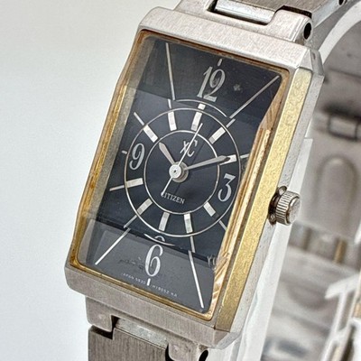 CITIZEN XC Silver Watch Black Dial Date Square New Battery
