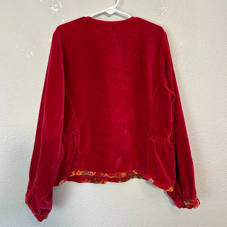 Chaqueta de Terciopelo Cornelloki Años 90 April Cornell Niñas 9/10 Rojo Borde Floral Foto 3 de 4