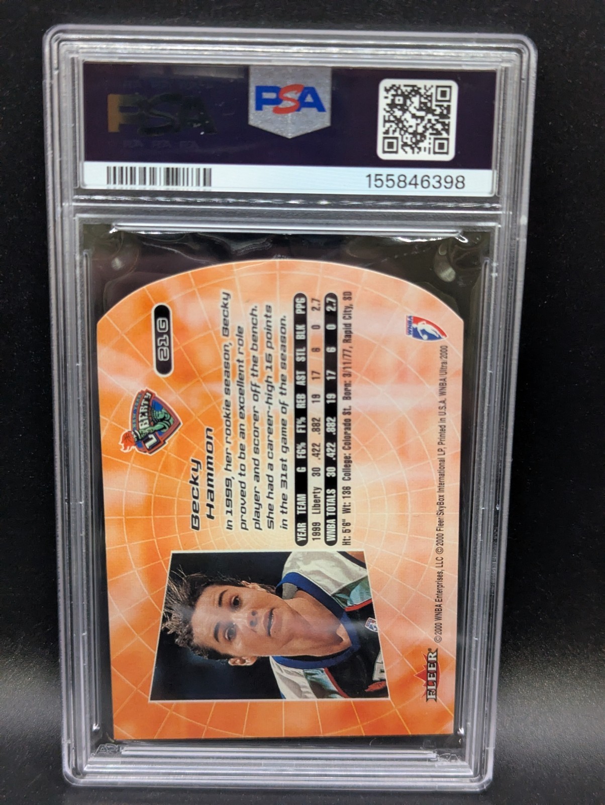 2000 Ultra WNBA Becky Hammon Rookie Gold Medallion PSA 8 #21G view 2