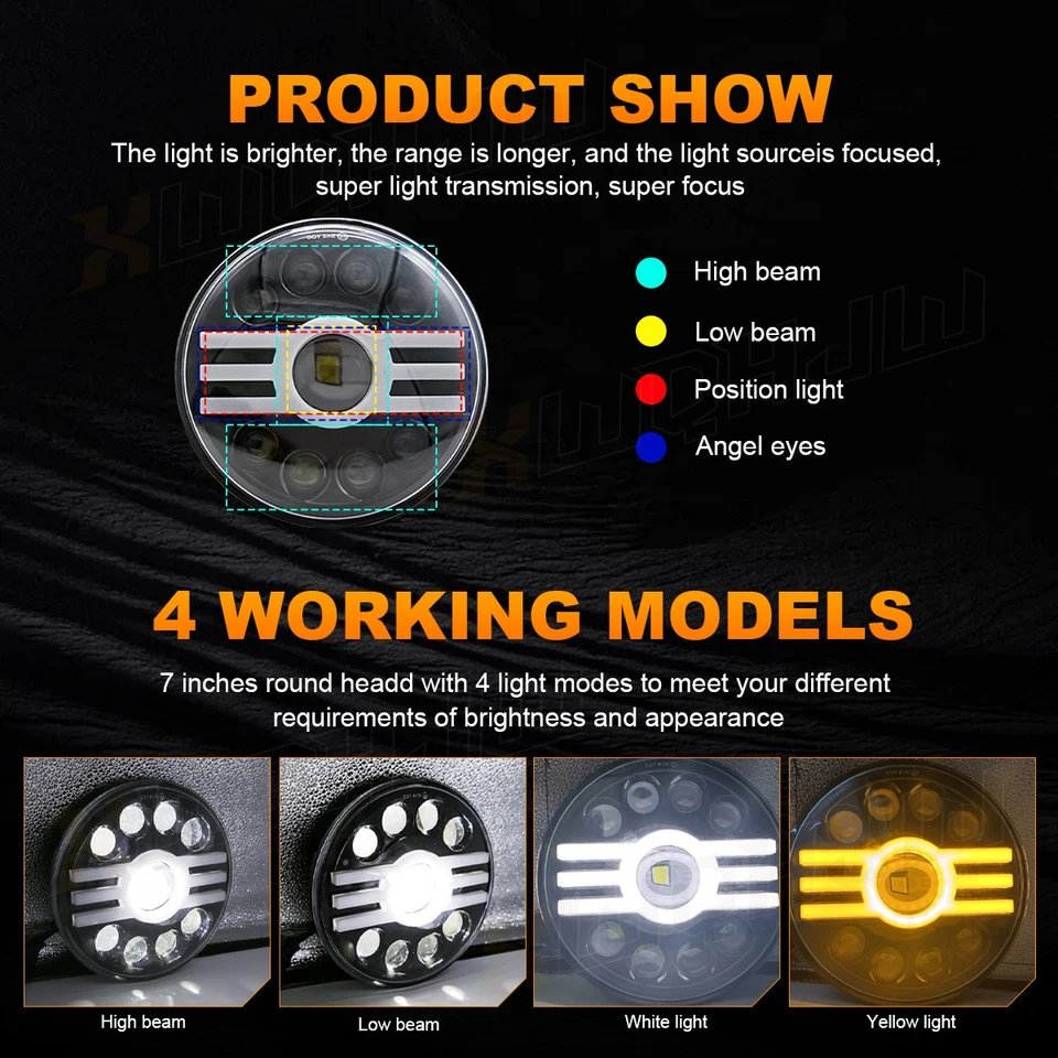 ✅Par de faros LED redondos de 7 pulgadas de haz alto bajo para GMC C15/C25 C35 1975-1978 Foto 4 de 4