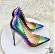 Women's Pointed Toe High Heels Pumps Rainbow Print Shoes Wedding Party Heel